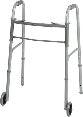 Medline Basic Two-button Folding Walkers, 5 Wheels, Adult, 32-38 H, 4/CT (MDS86410W54B)