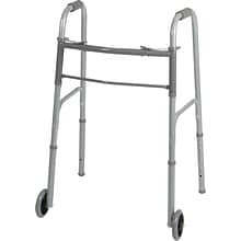 Medline Basic Two-button Folding Walkers, 5 Wheels, Adult, 32-38 H, 4/CT (MDS86410W54B)