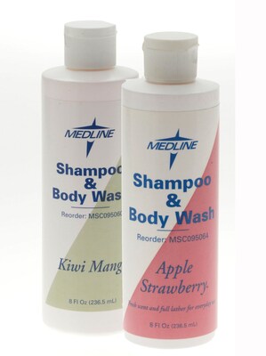 Medline Kiwi Mango Fragranced Shampoo and Body Wash; 8 oz, 48/Pack, Flip Top Bottle