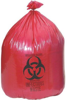 Medline Biohazard Liners; 45 gal, 40 L x 48 W, Red, 250/Pack