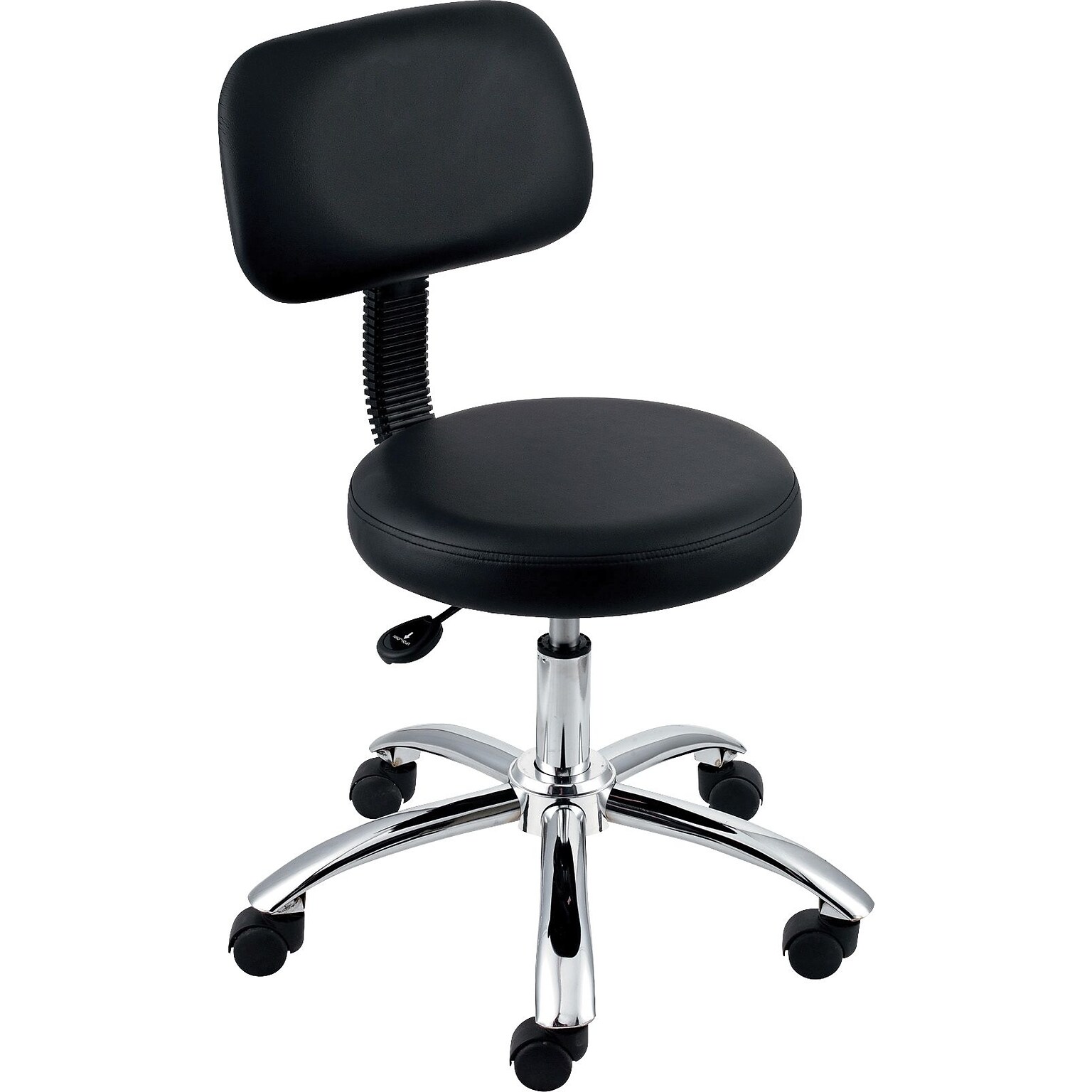 Lorell 16 Round Seat Pneumatic-Lift Stool with Back, Black (LLR69511)