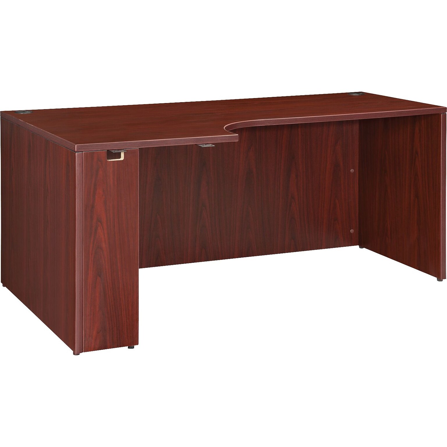 Lorell Essentials Series Left Corner Credenza, 66.1W x 35.4D x 29.5H, Mahogany (LLR69910)