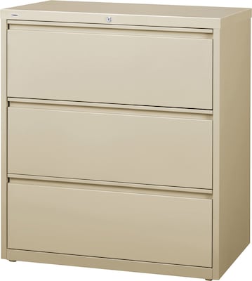 Lorell Fortress Series 3-Drawer Lateral File Cabinet, 36W x 18.6D x 40.3H, Putty (LLR88027)