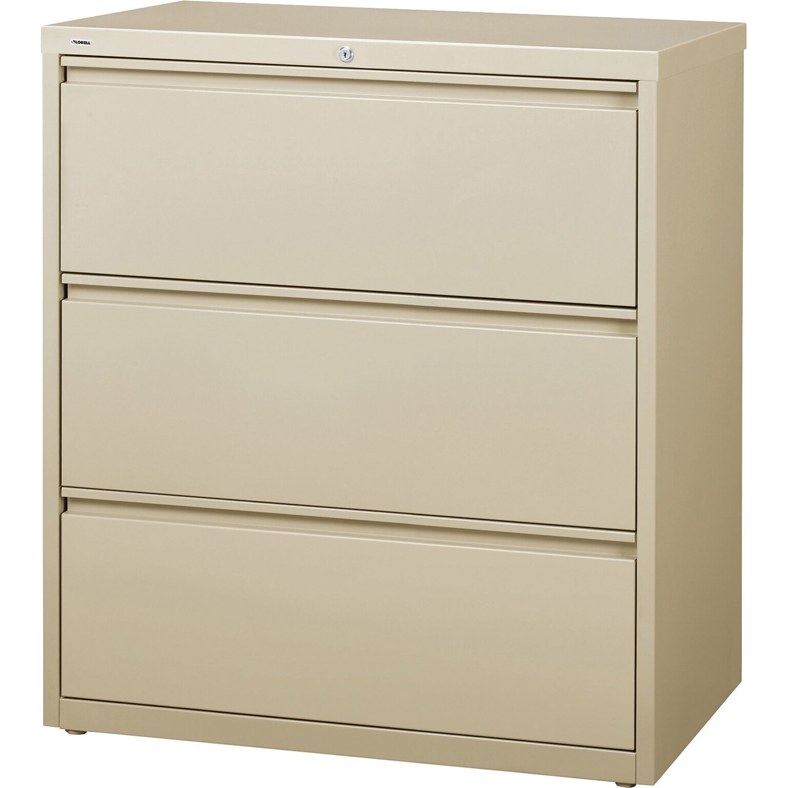 Lorell Fortress Series 3-Drawer Lateral File Cabinet, 36W x 18.6D x 40.3H, Putty (LLR88027)