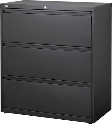 Lorell Fortress Series 3-Drawer Lateral File Cabinet, 36W x 18.6D x 40.3H, Black (LLR88028)