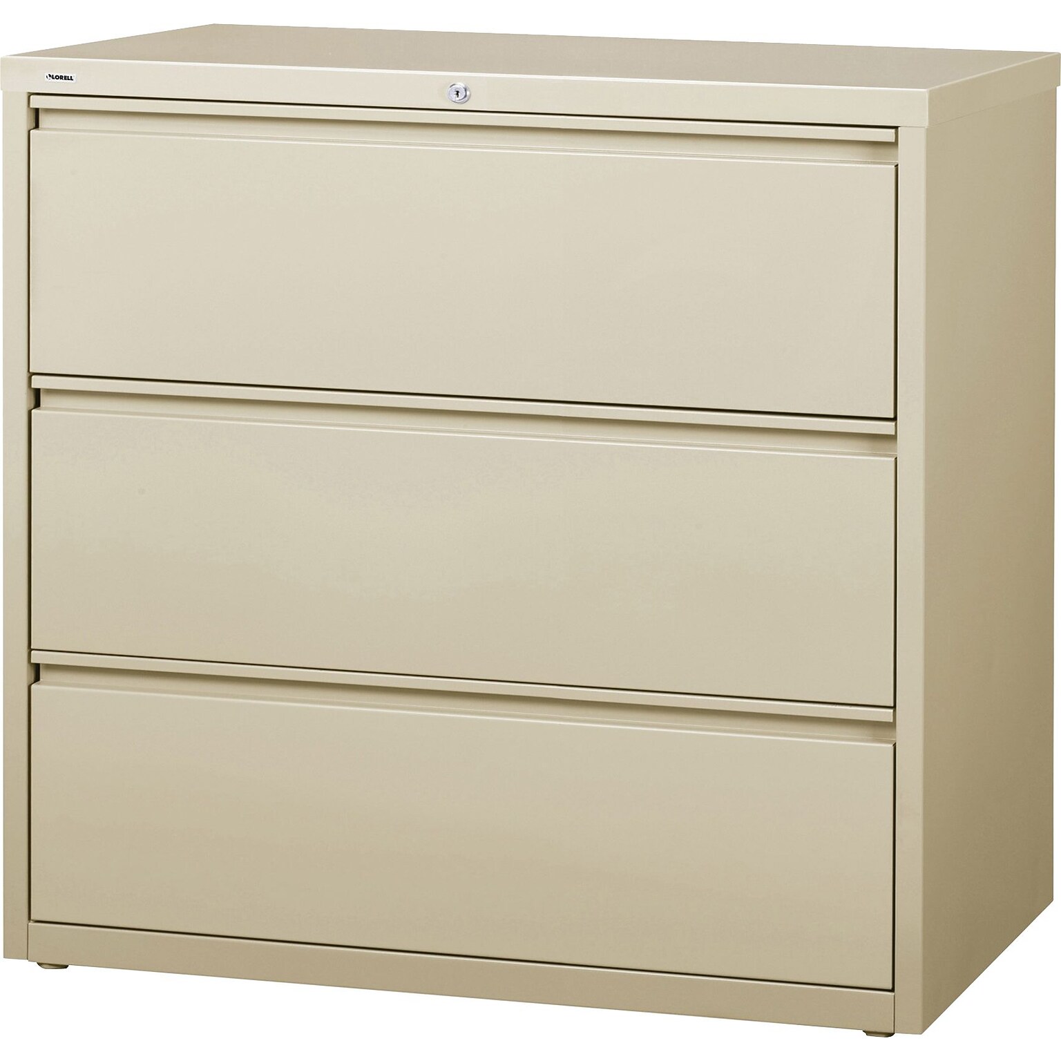 Lorell Fortress Series 3-Drawer Lateral File, 42W x 18.6D x 40.3H, Putty (LLR88030)