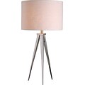 Kenroy Foster Table Lamp w/ Brushed Steel Finish & 15 White Textured Drum Shade