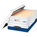 Bankers Box Presto Heavy-Duty Instant Assembly File Storage Boxes, Lift-Off Lid, Legal Size, White/Blue, 4/Ct (0063202)