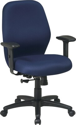 Office Star Fabric Manager Chair with Adjustable PU Padded Arm, Navy Fabric Seat