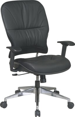 Office Star Space® Leather Managers Chair with Polished Aluminum Finish; Black