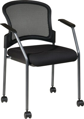 Office Star Proline II® FreeFlex® Fabric Titanium Finish Rolling Guest Chair, Coal