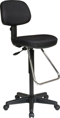 Office Star WorkSmart™ Fabric Economical Drafting Chair with Chrome Teardrop Footrest, Black