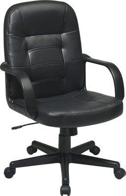 Office Star WorkSmart Leather Managers Office Chair, Fixed Arms, Black (EC3393-EC3)