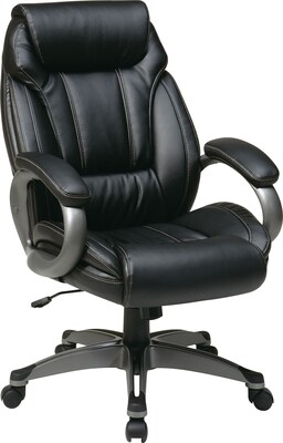 Office Star WorkSmart™ Eco Leather Executive Chair with Padded Loop Arm with Coated Base, Black