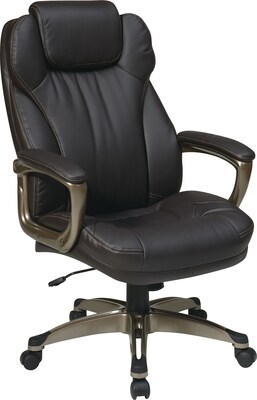 Office Star WorkSmart™ Leather Executive Chair with Two Tone Stitching, Espresso