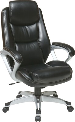 Office Star WorkSmart™ Eco Leather Executive Chair with Headrest, Silver Frame, Black