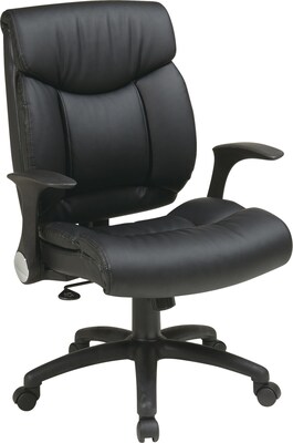 Office Star Faux Leather Manager Chair with Flip Arm, Black Faux