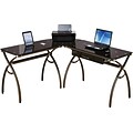 Techni Mobili L-Shaped Tempered Glass Top Corner Computer Desk, Chocolate