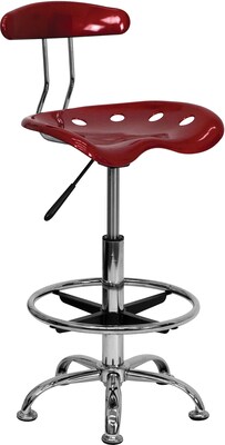 Belnick Vibrant Chrome Drafting Stool with Tractor Seat, Wine Red