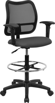 Belnick Mid Back Mesh Drafting Stool with Arm, Gray