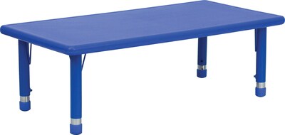 Flash Furniture 14 1/2 - 23 3/4 H x 24 W x 48 D Plastic Rectangular Activity Table, Blue