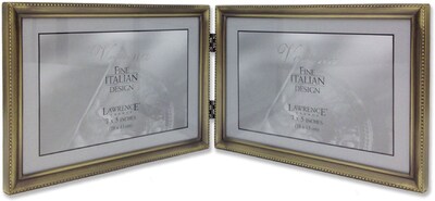 11475D Antique Gold Bead 7x5 Hinged Double Picture Frame