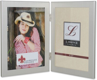 Brushed Silver 5x7 Hinged Double Metal Picture Frame