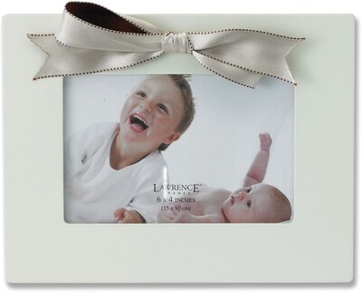 4x6 Ivory Wood Picture Frame with Ivory and Brown Ribbon