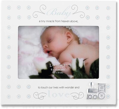 Cream And Blue Polka Dot 4x6 Picture Frame - Baby And Train Design