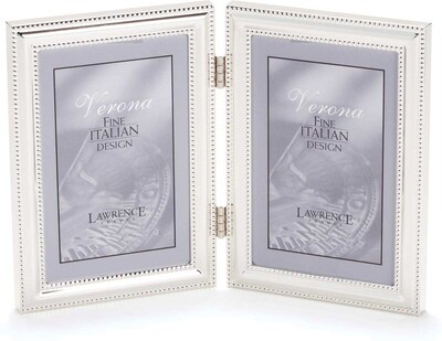 5x7 Hinged Double (Vertical) Metal Picture Frame Silver-Plate with Delicate Beading