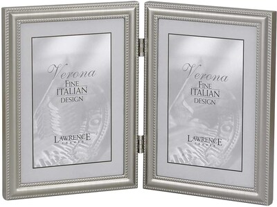 5x7 Hinged Double (Vertical) Metal Picture Frame Pewter Finish with Delicate Beading