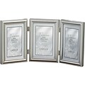 5x7 Hinged Triple (Vertical) Metal Picture Frame Pewter Finish with Delicate Beading