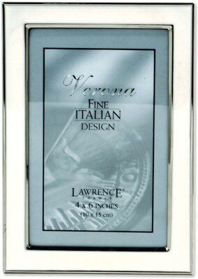 Silver Plated 4x6 Metal with White Enamel Picture Frame