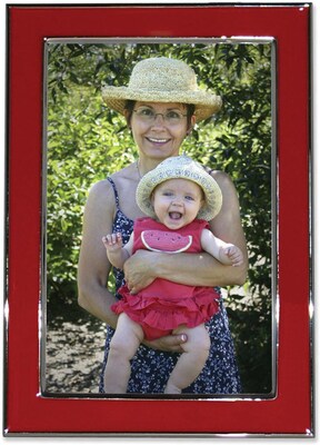 Silver Plated 4x6 Metal with Red Enamel Picture Frame