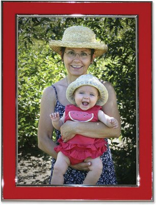 Silver Plated 8x10 Metal with Red Enamel Picture Frame