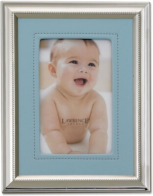 Silver Plated 4x6 Metal Picture Frame - Blue Faux Leather Mat