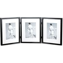 Black Wood 8x10 Hinged Triple Picture Frame - Comes with Bevel Cut Mats for 5x7 Photos
