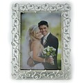 5x7 Silver Plated Metal Picture Frame - Open Heart Design with Crystals and Ivory Enamel