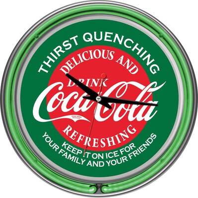 Coca-Cola Red & Green Neon Clock, 3 x 14 1/2 x 14 1/2