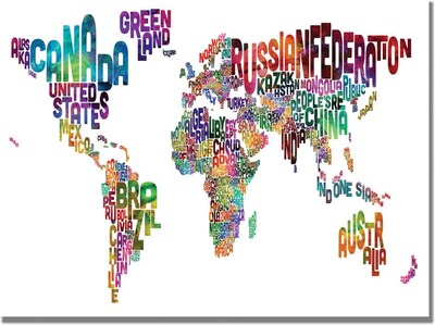 Trademark Global Michael Tompsett Typography World Map III Canvas Art, 30 x 47