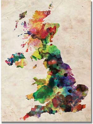 Trademark Global Michael Tompsett UK Watercolour Map Canvas Art, 30 x 47