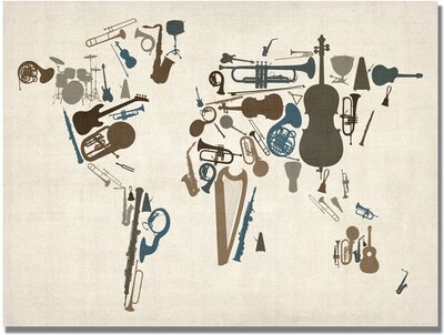 Trademark Global Michael Tompsett Instrument World Map Canvas Art, 22 x 32