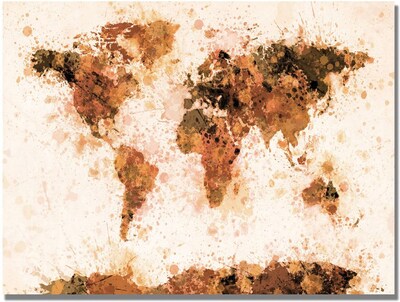 Trademark Global Michael Tompsett Bronze Paint Splash World Map Canvas Art, 18 x 24