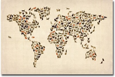 Trademark Global Michael Tompsett World Map of Cats Canvas Art, 30 x 47