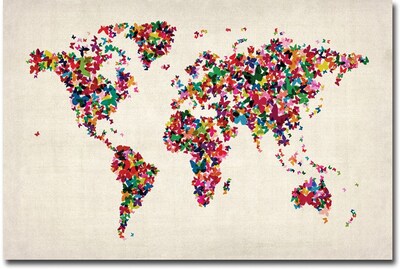 Trademark Global Michael Tompsett Butterflies World Map Canvas Art, 16 x 24