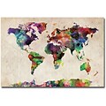 Trademark Global Michael Tompsett Urban Watercolor World Map Canvas Art; 30 x 47
