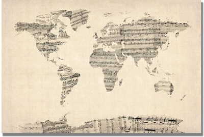 Trademark Global Michael Tompsett Old Sheet Music World Map Canvas Art, 30 x 47