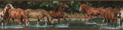 RoomMates® Wild Horses Peel and Stick Border, Brown, Green, 180 L x 5 H