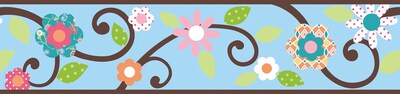 RoomMates® Dena Floral Scroll Peel and Stick Border, Blue, 180 L x 4 1/2 H