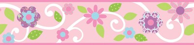 RoomMates® Dena Floral Scroll Peel and Stick Border, Pink, 180 L x 4 1/2 H